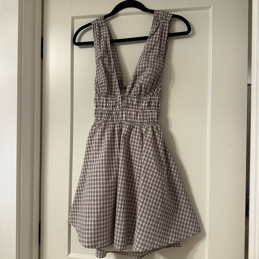 Boutique Brown Gingham Mini Dress